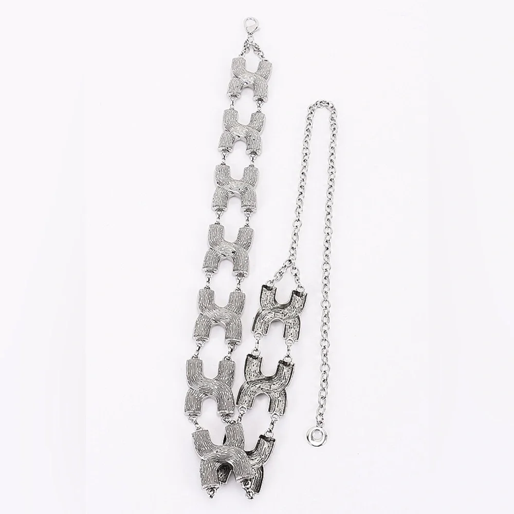 Gold or Silver Textured X-link Metal Chain Statement Belt